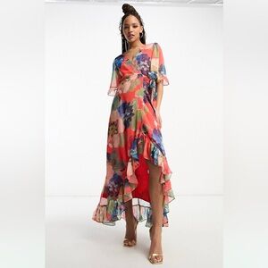 NWT Asos Hope and Ivory wrap midaxi dress in mixed floral , size 8